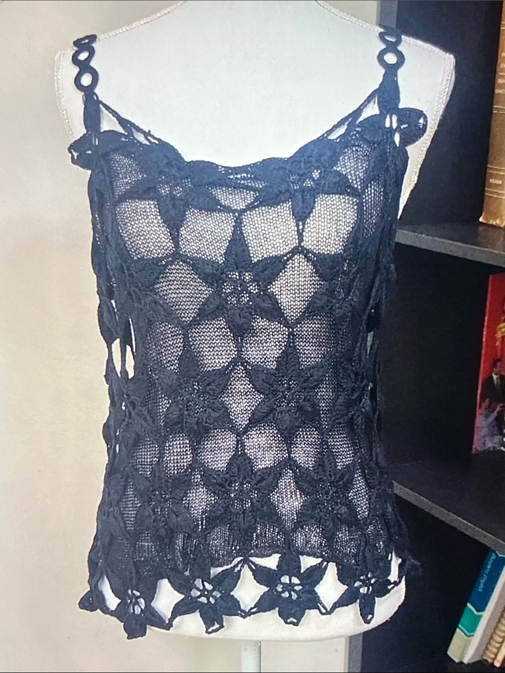 Black Crochet Floral Camisole Tank Top - Women's